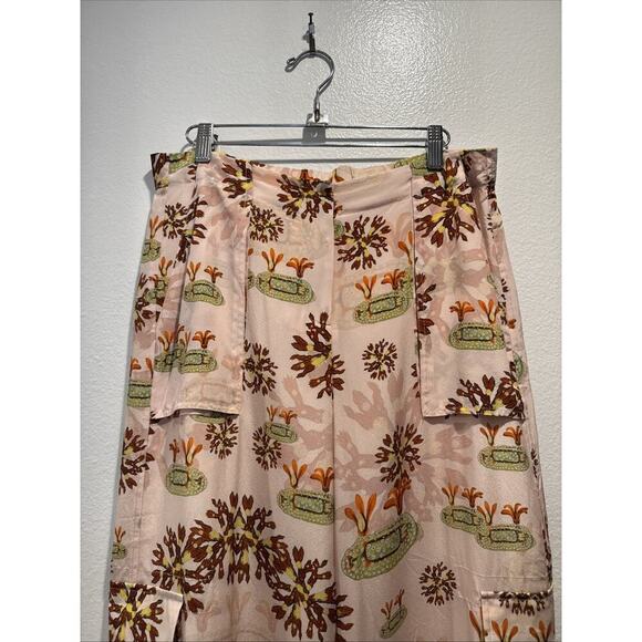 Love Binetti Size Large Silk Cargo Polanco Pants Print Anthropologie Cropped - Picture 2 of 8